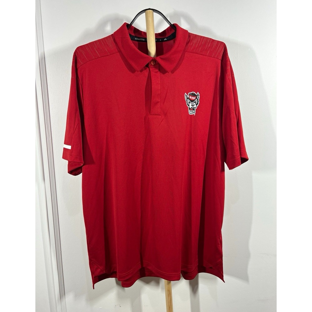 adidas NC State Wolfpack Polo Mens Red NCAA Dri-FIT Golf Shirt NCSU Football